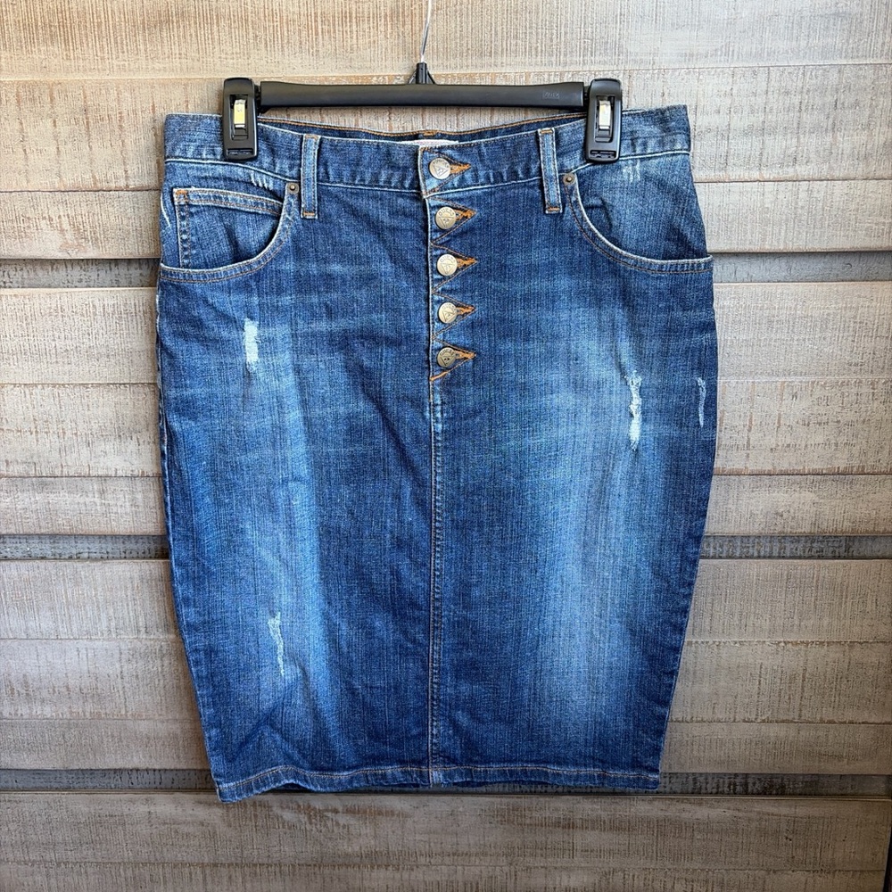 Guess Distressed Denim Pencil Skirt